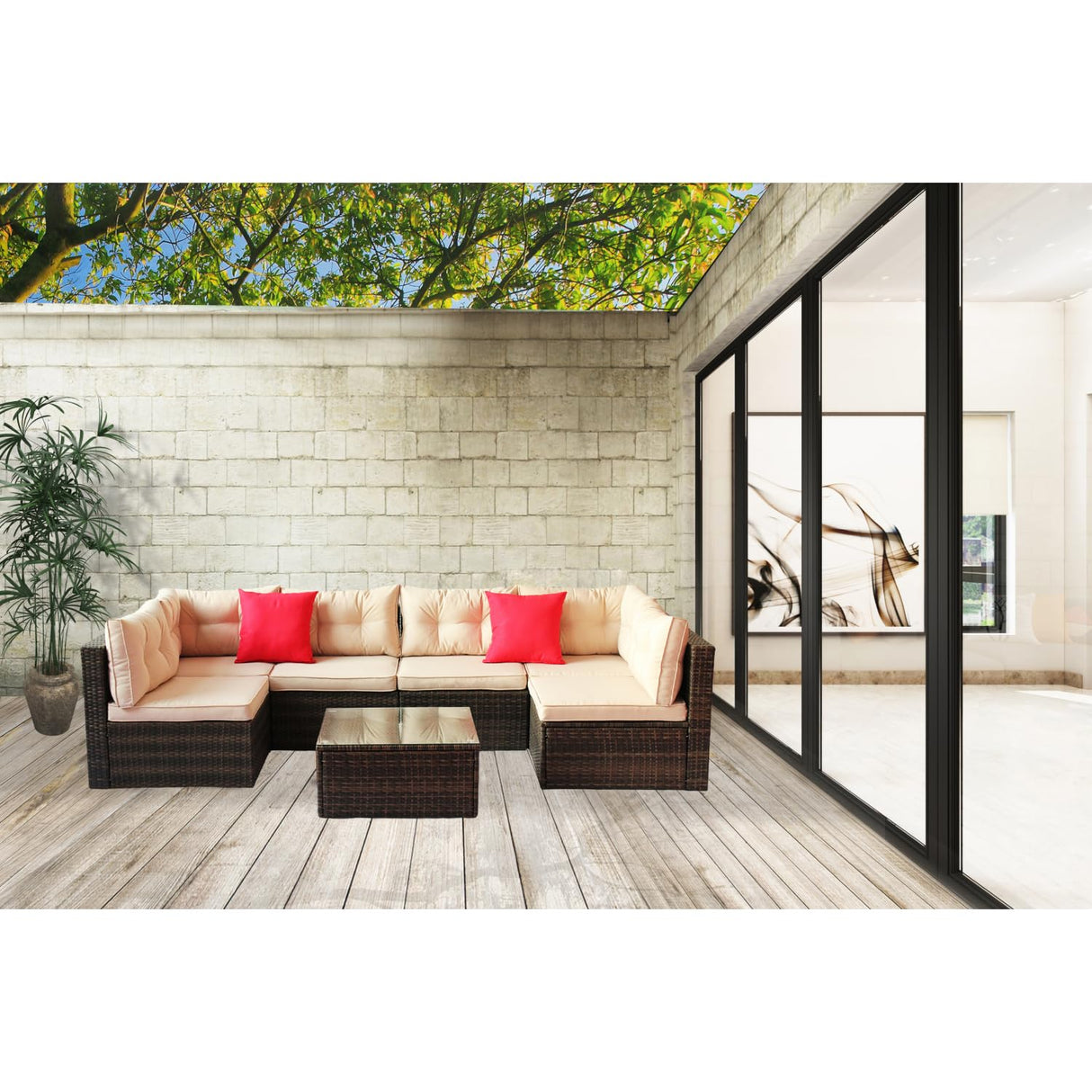 Patio Furniture Set Pe Rattan Sectional Garden Furniture Corner Sofa Set (7 Pieces