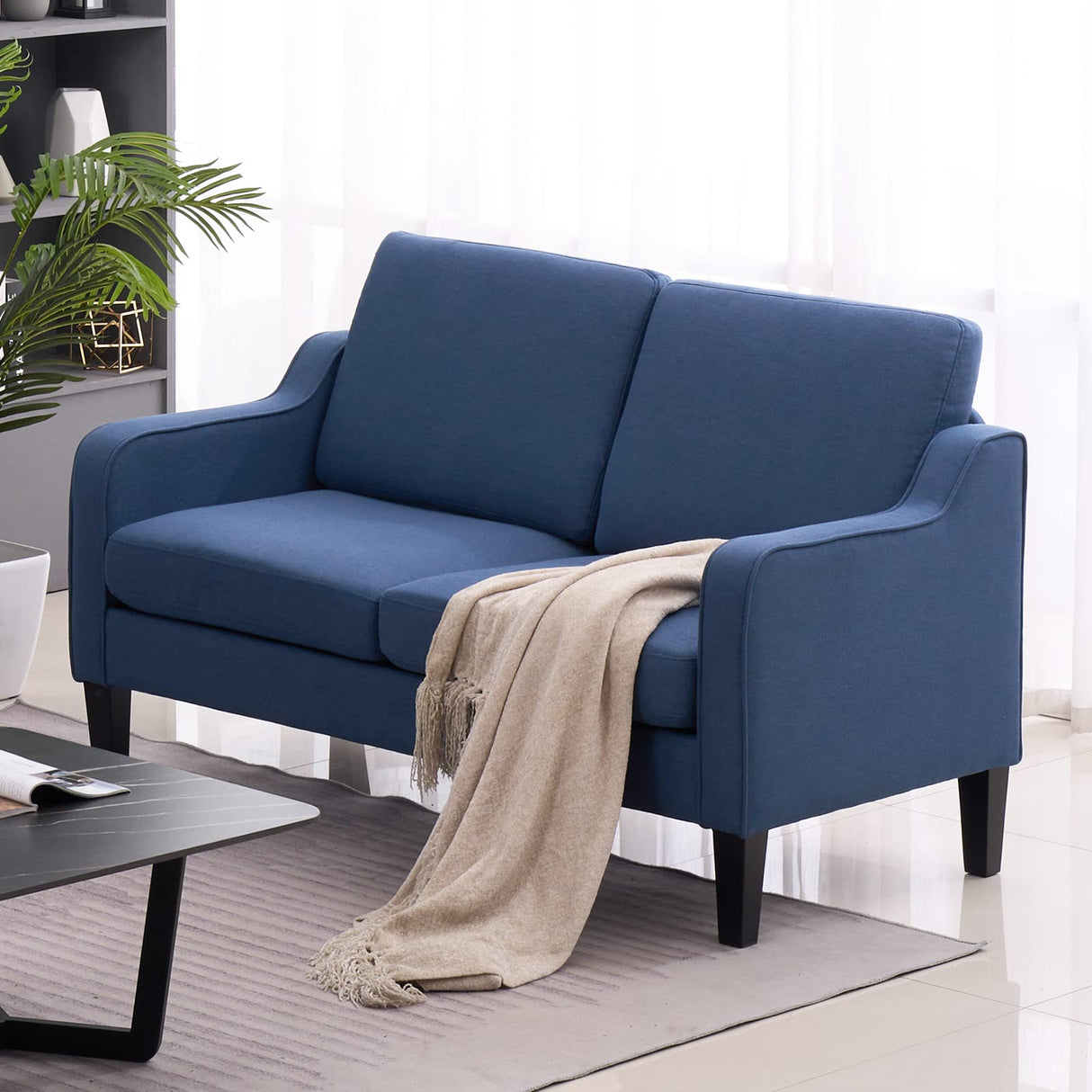 Loveseat 53" Small Couch Loveseat Sofas for Living Room Mid Century Modern Sofa Couch Navy Blue