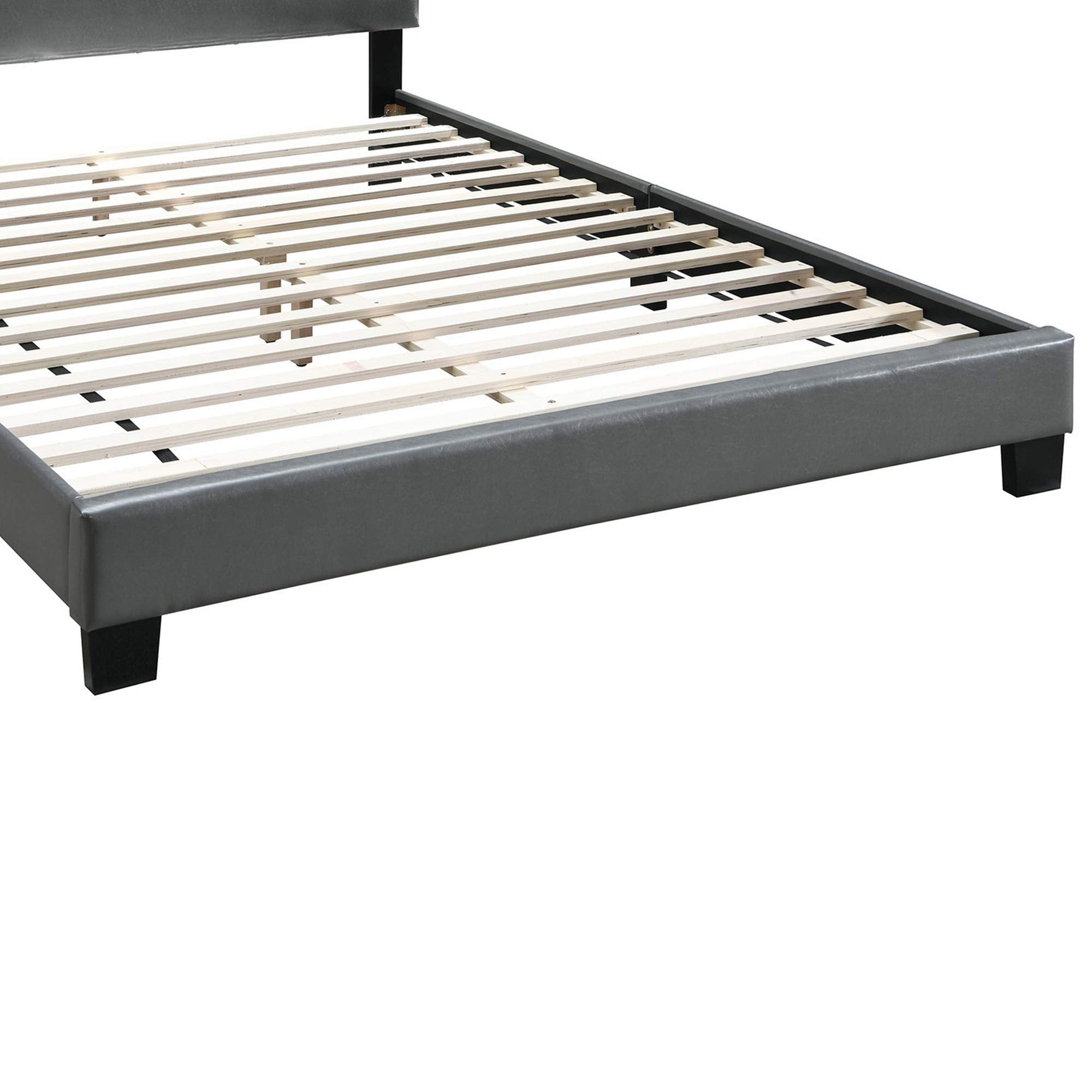 Queen Leatherette Bed with Checkered Tufted Headboard