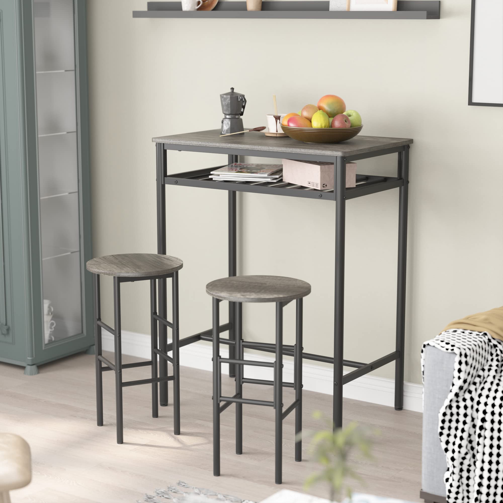 Kitchen Bar Table Dining Table Set for 2, Counter Height Breakfast Table with Bar