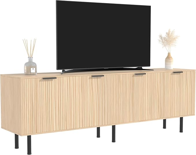 Mid Century Modern TV Stand for 80 Inch TV, Entertainment Center with 4 Large Drawers