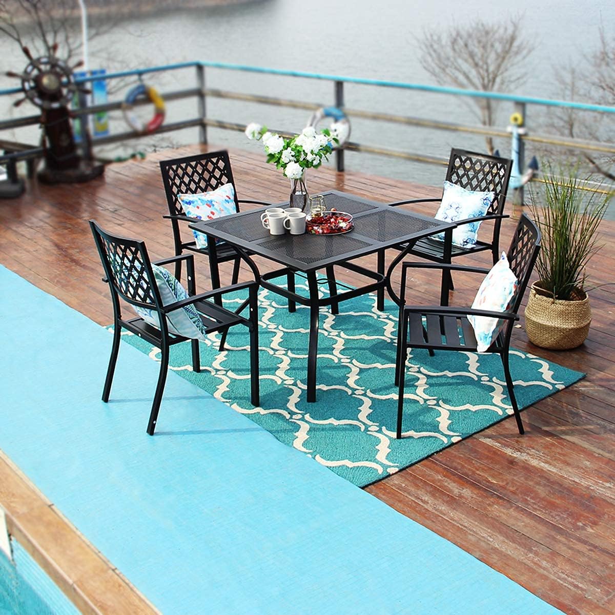 Patio Dining Stackable Chairs, Outdoor Wrought Iron Furniture Set Bistro Chairs