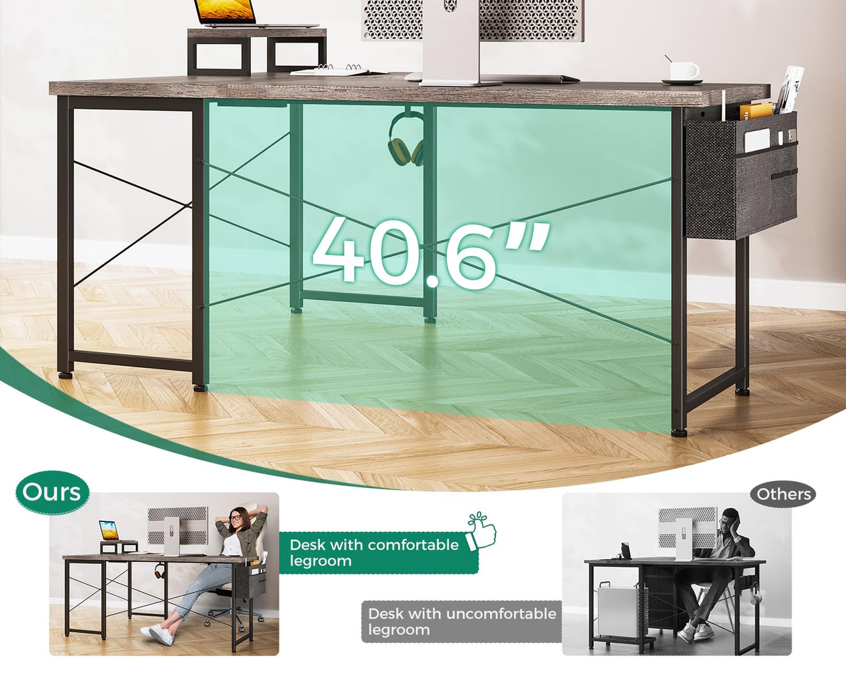 L Shaped Computer Desk with Storage Bag, 57.5 Inch Reversible Gaming Desk, Home