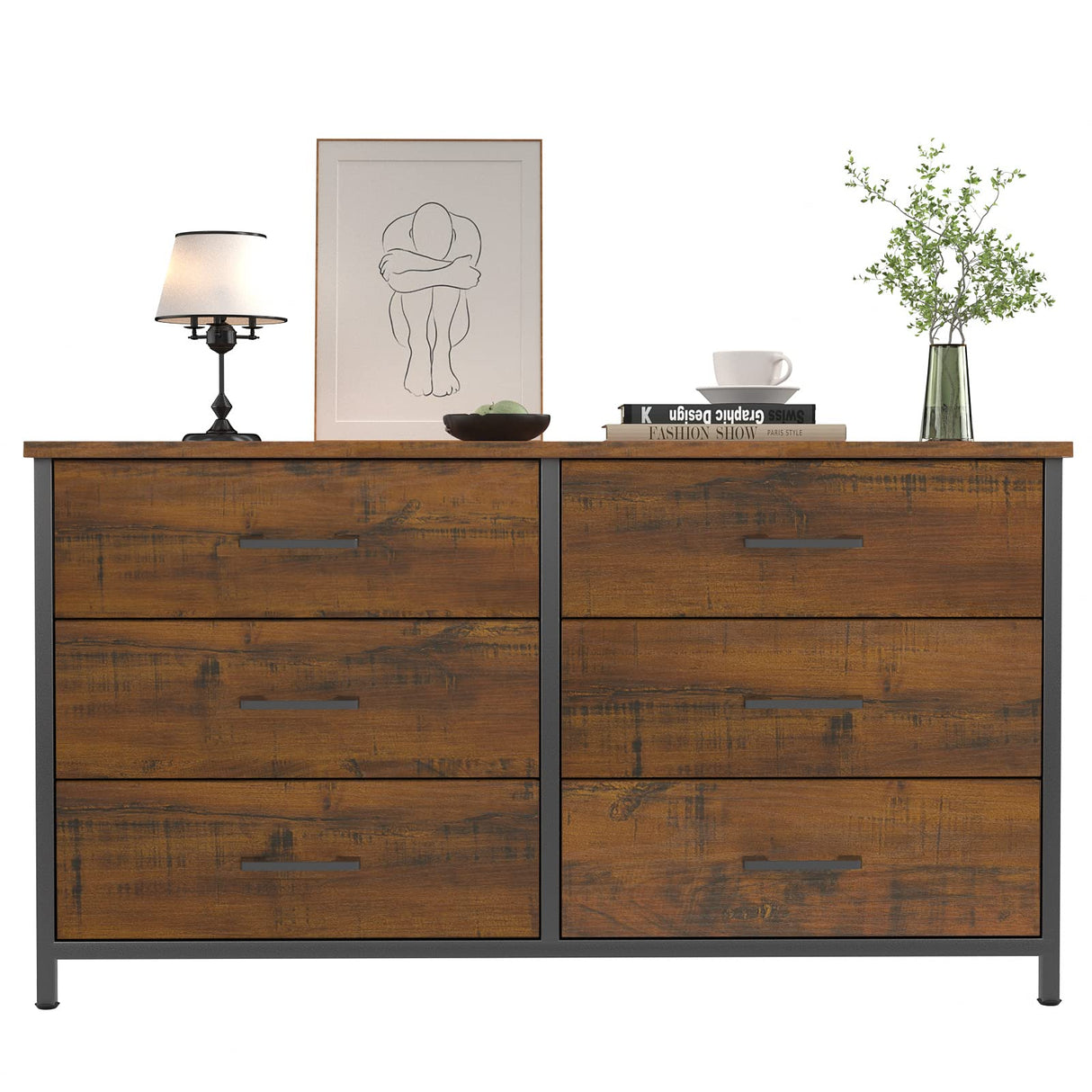 Double Dresser, Industrial Wood Dresser for Bedroom