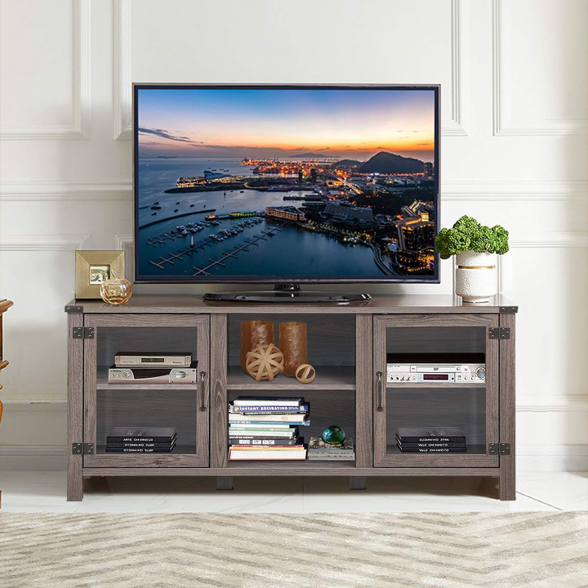 Farmhouse TV Stand, Living Room Console Storage Cabinet for TVs up to 65" Flat Screen