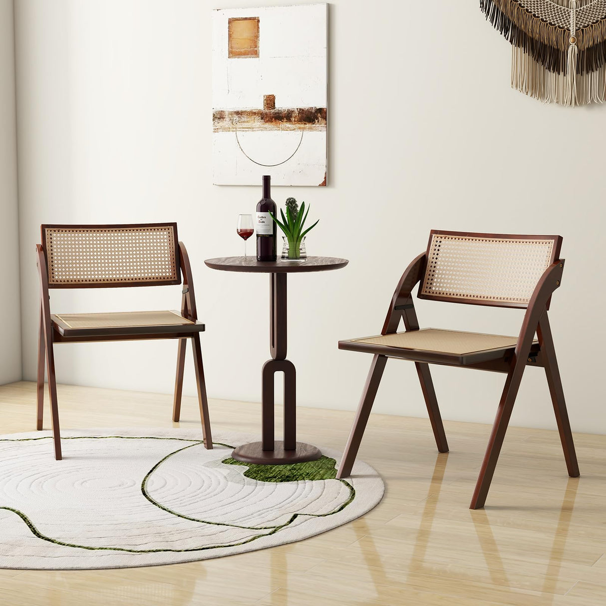 Folding Dining Chairs Set of 4, Wooden Folding Chair with Rattan Backrest & Seat