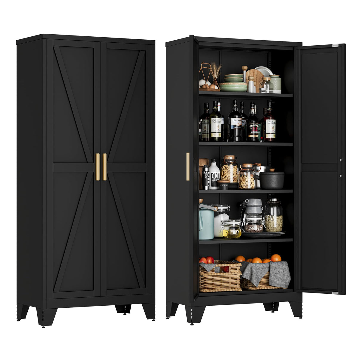 71" Tall Metal Storage Cabinet with 2 Doors and 4 Adjustable Shelves