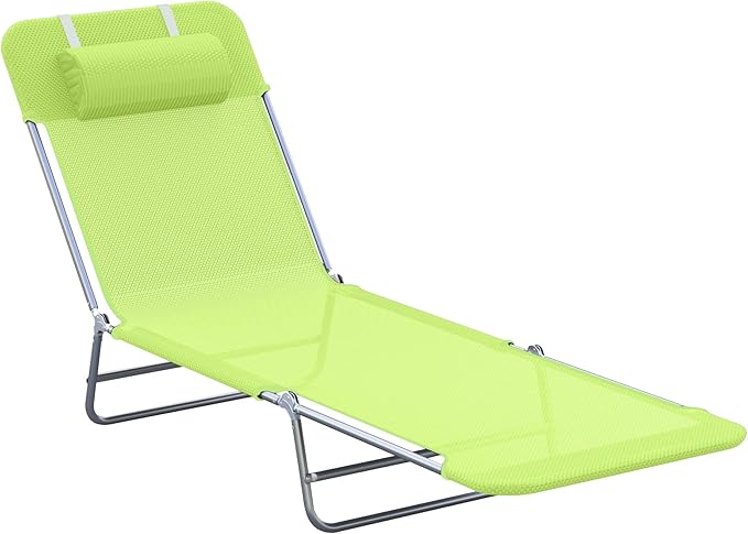 Folding Chaise Lounge Pool Chairs, Outdoor Sun Tanning Chairs with Pillow, Reclining Back