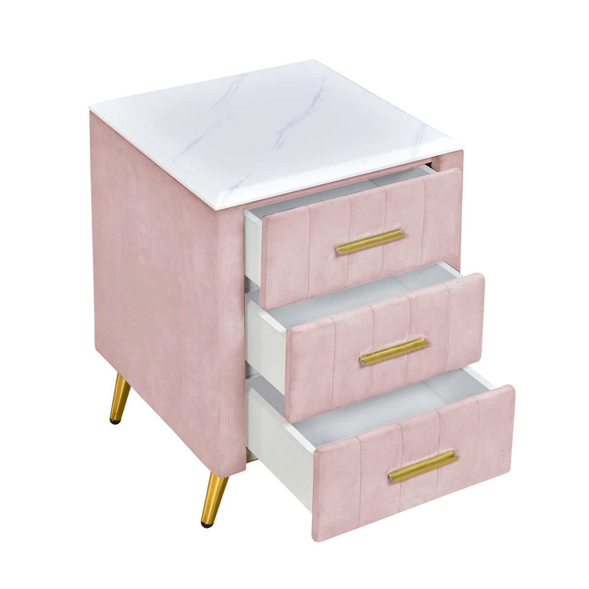 with 3 Storage Drawers, Upholstered Wood Bedside End Table