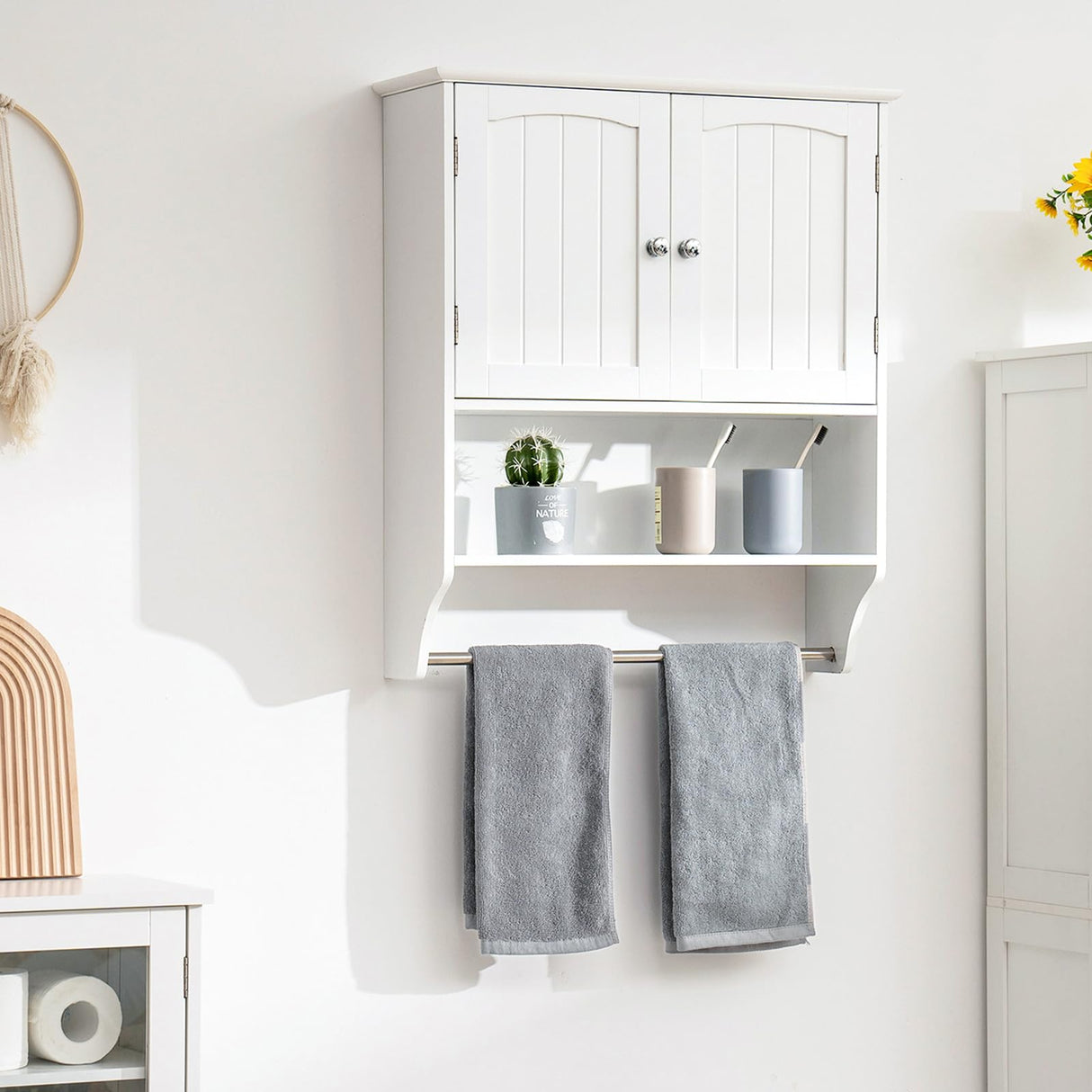 Cabinet with Adjustable Shelf & Doors, White Medicine Cabinet