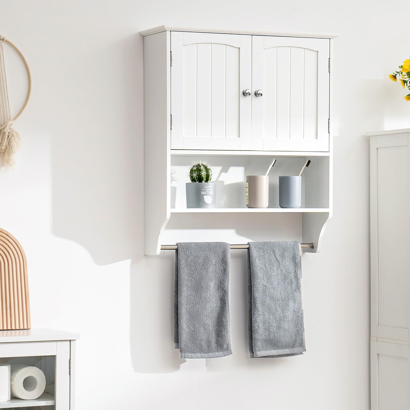 Cabinet with Adjustable Shelf & Doors, White Medicine Cabinet