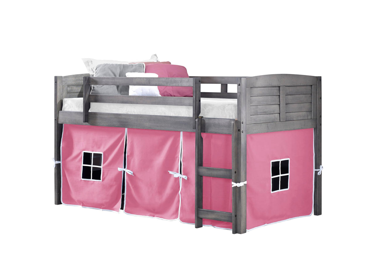 Louvered Low Loft with Pink Tent, Twin in White Finish