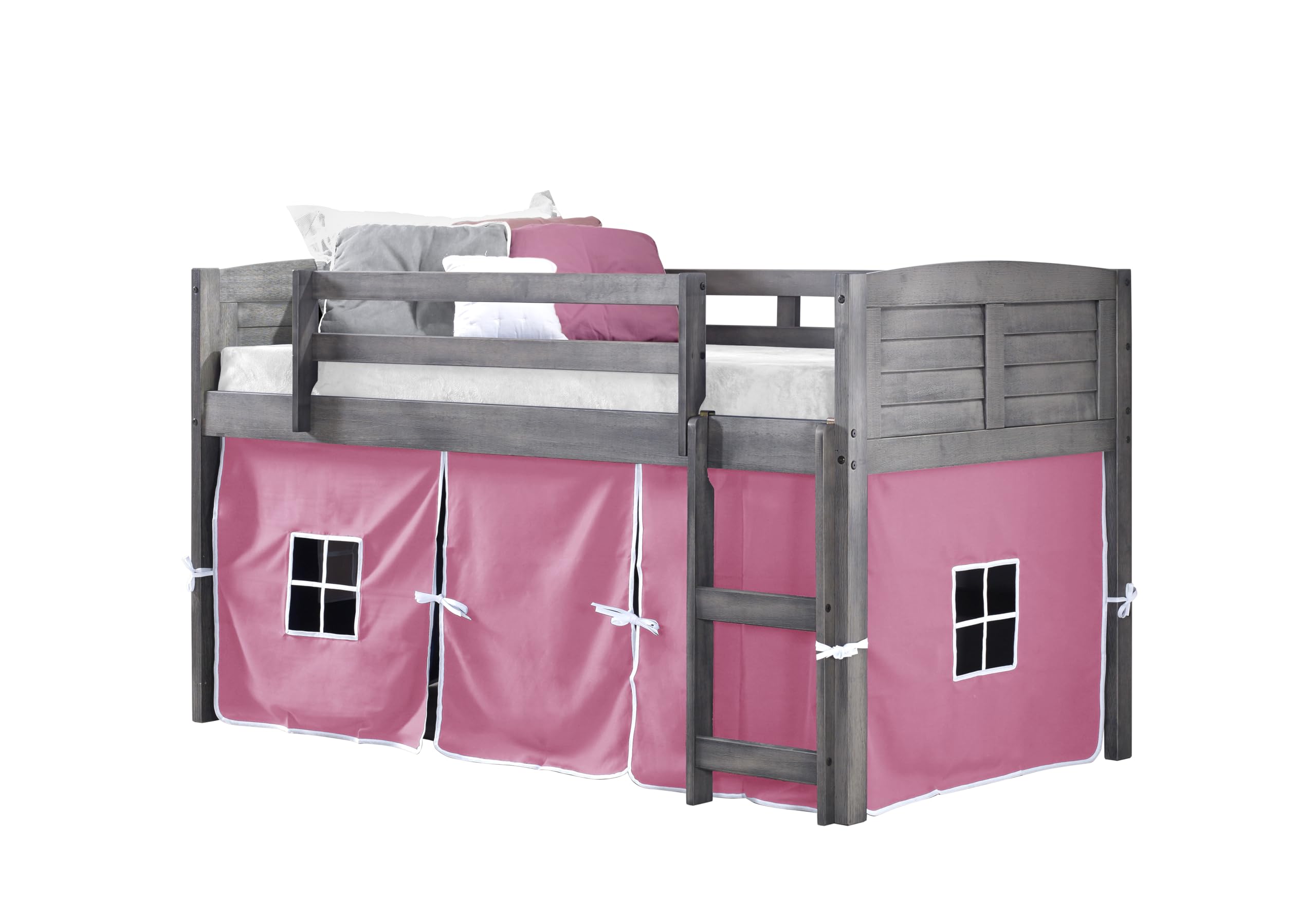 Louvered Low Loft with Pink Tent, Twin in White Finish