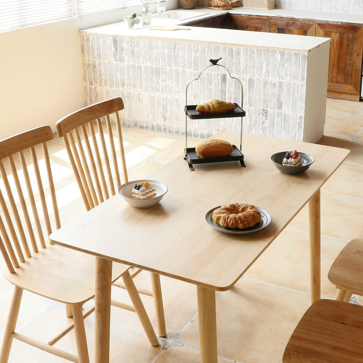 47" Solid Wood Rectangular Dining Table for Small Spaces - Natural Farmhouse Style