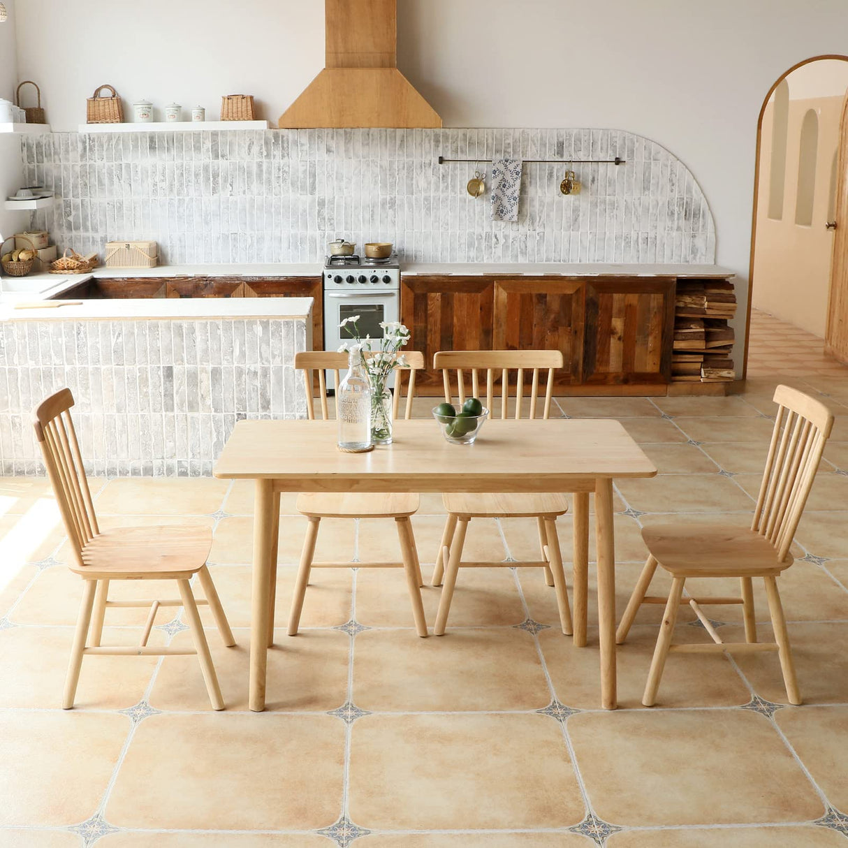 47" Solid Wood Rectangular Dining Table for Small Spaces - Natural Farmhouse Style