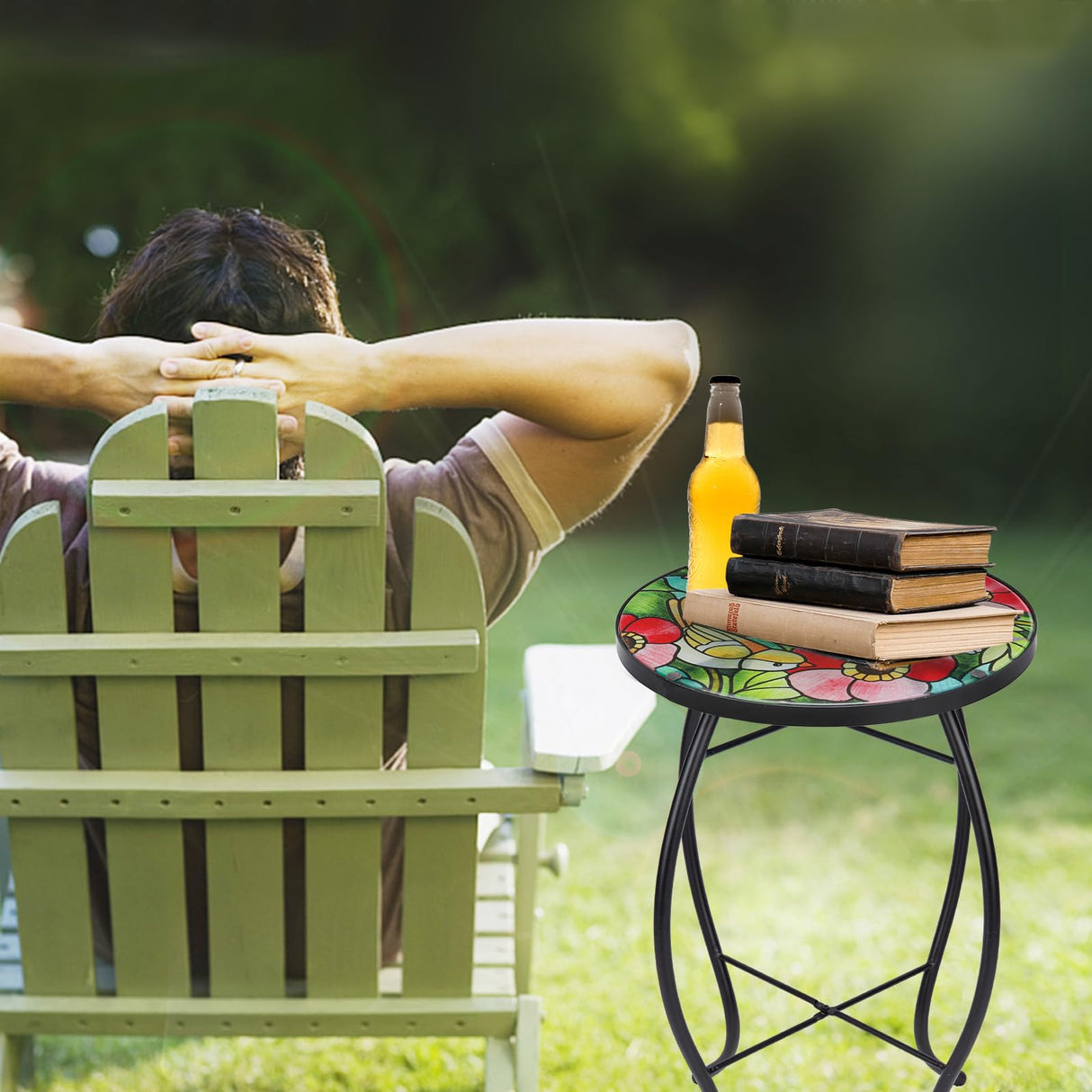 Patio Side Table Outdoor Accent Table Bistro Coffee Table Plant End Table Small Porch Table