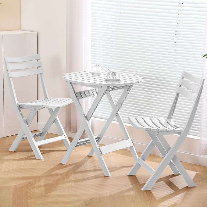 Folding Bistro Set Foldable Outdoor Cafe Table and Chairs for 2 Small Furniture