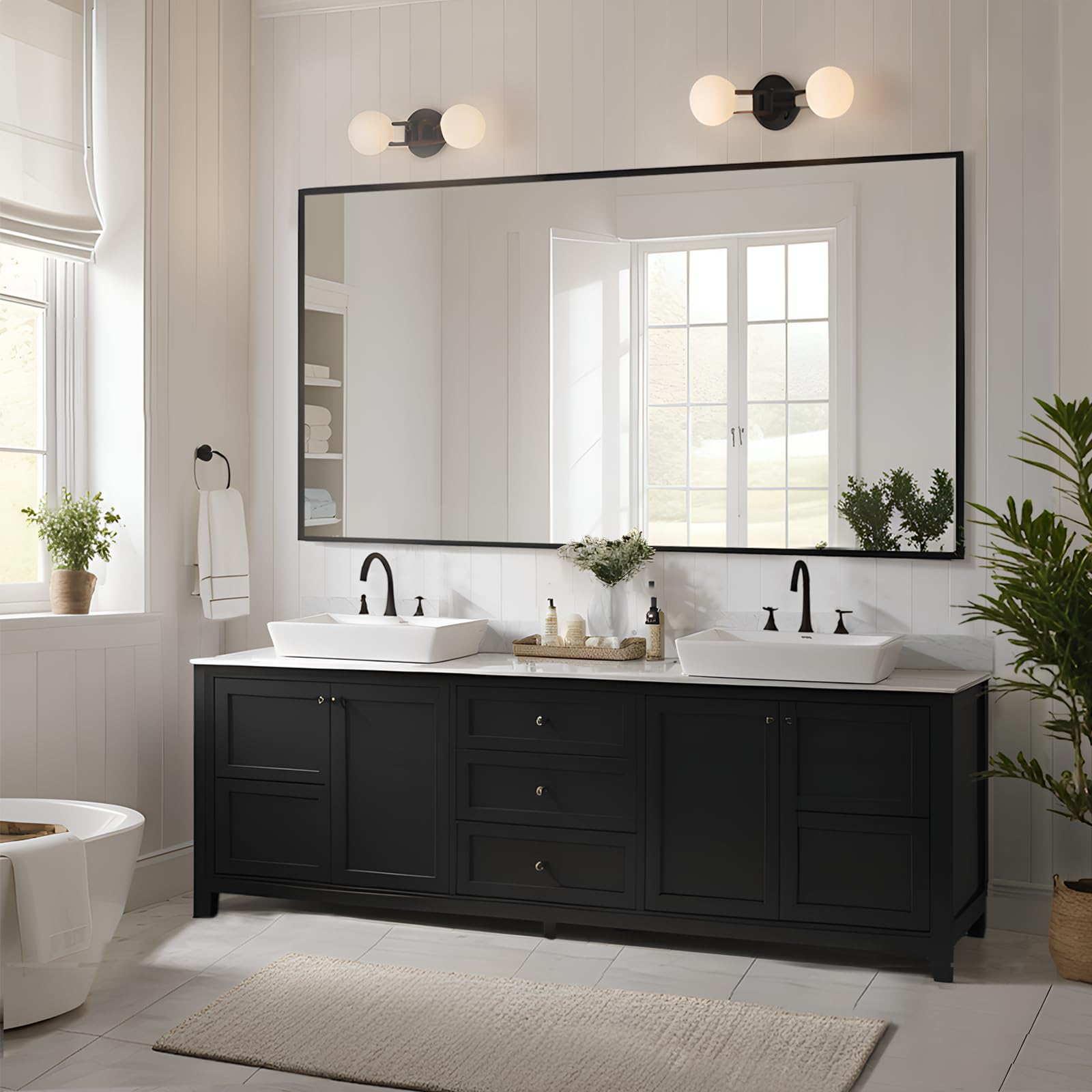 Large Mirror 32x48 Inch, Rectangle Bathroom Mirror, Black Metal Framed Mirror for Wall