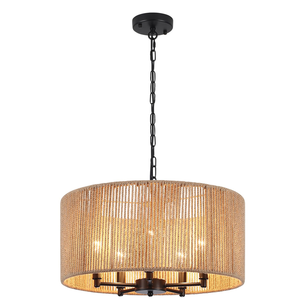 5 Lights Boho Drum Chandeliers for Dining Room Light Fixture, 19" Woven Pendant Light