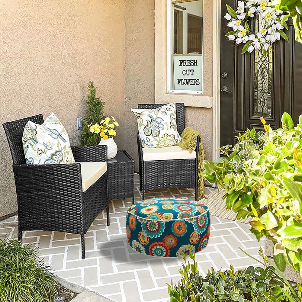 Indoor/Outdoor Inflatable Stool Ottoman Pouf, Water Repellent Round Footrest Footstool