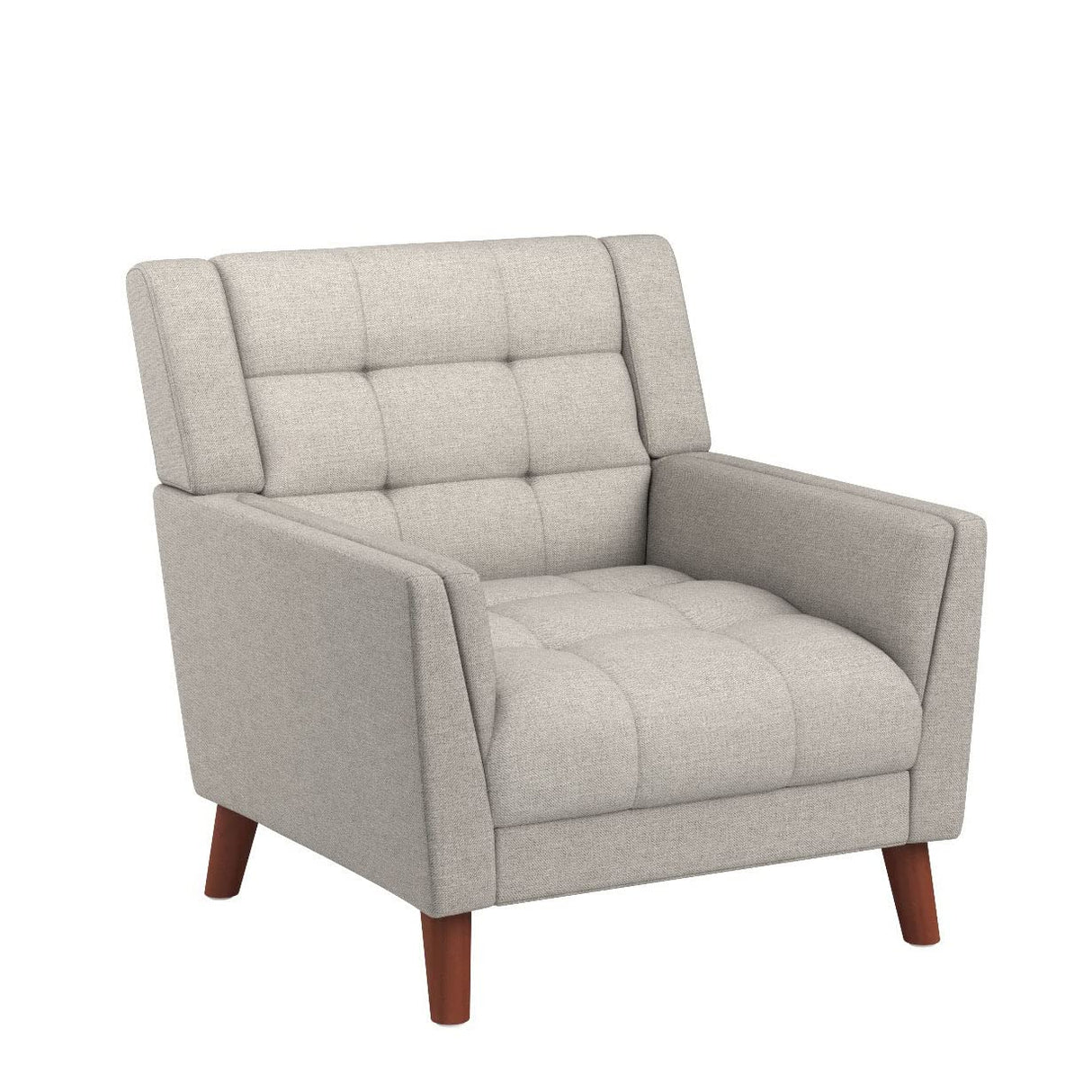 Evelyn Mid Century Modern Fabric Arm Chair, Beige & Walnut