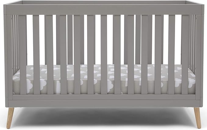 Essex 4-in-1 Convertible Baby Crib, Grey with Natural Legs