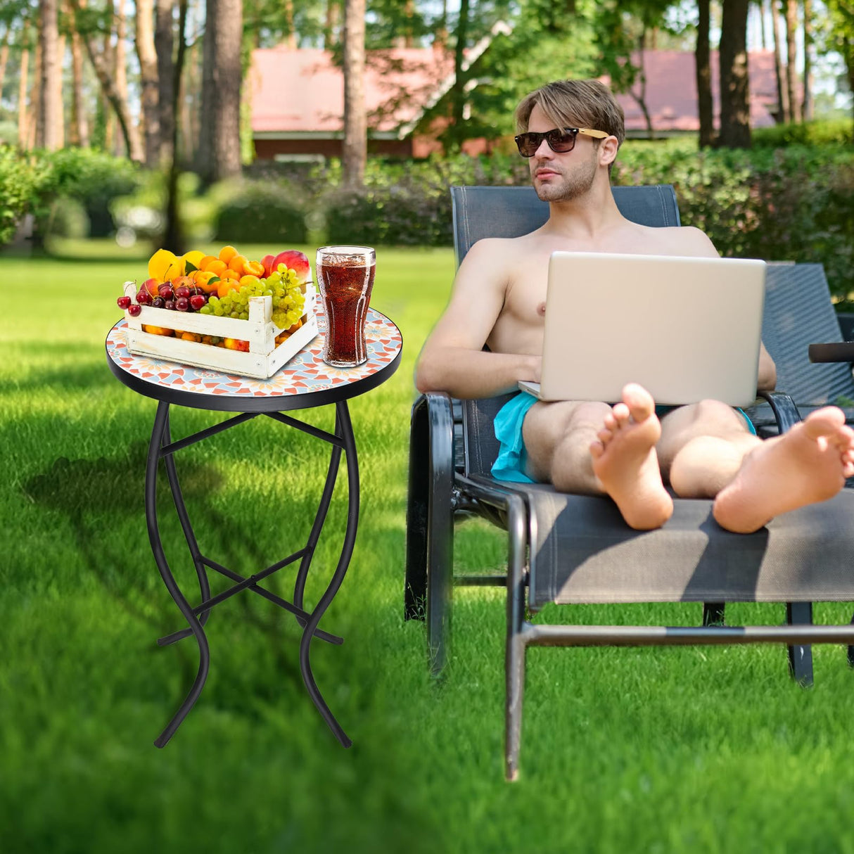 Mosaic Outdoor Side Table - Small Patio Table Coffee Table Outside Accent Table