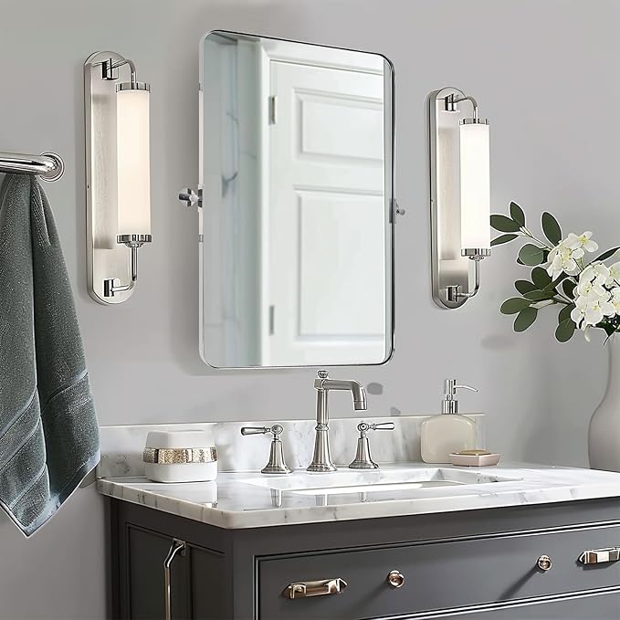 Black Bathroom Mirrors , Metal Framed Rounded Rectangle Wall Vanity Mirror
