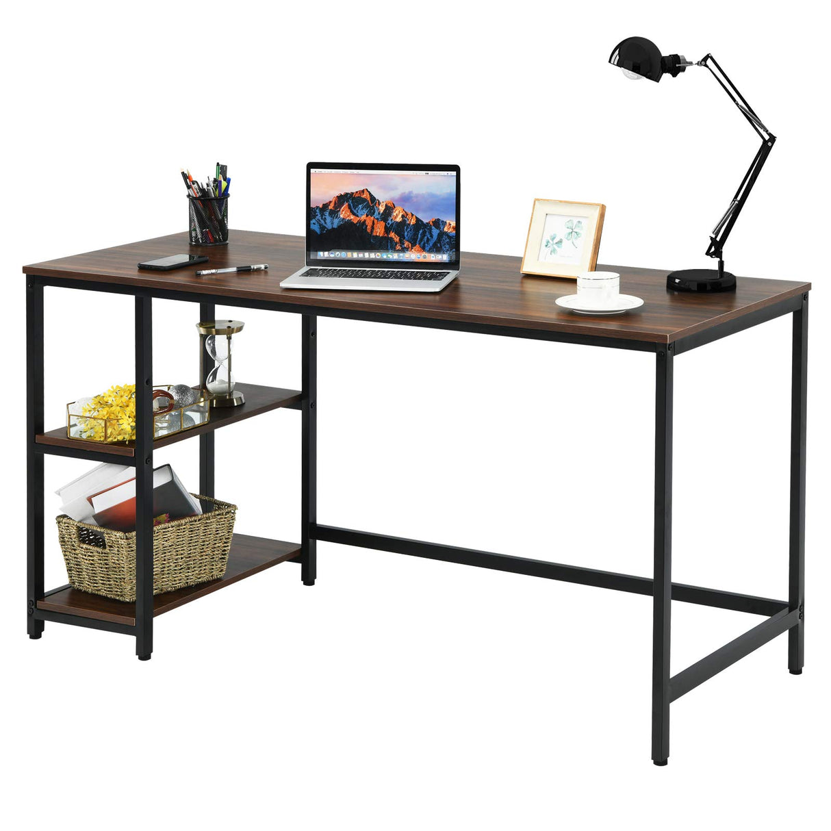Home Office Computer Desk with 2 Storage Shelves, Industrial Study Writing Desk Workstation Laptop
