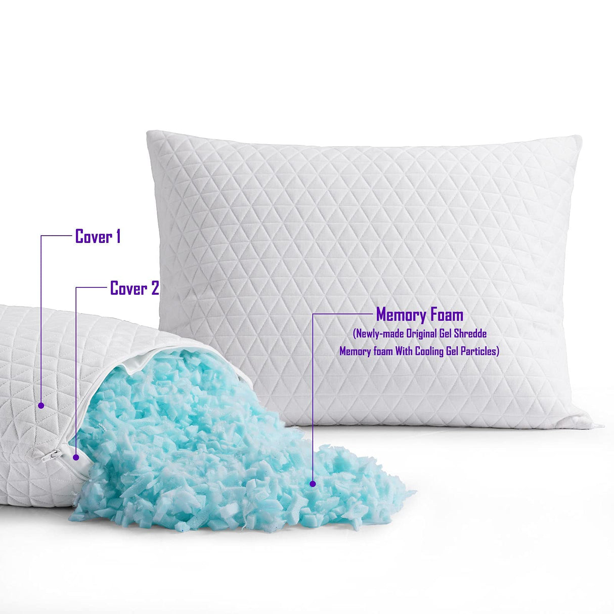 Shredded Memory Foam Pillows for Sleeping,Bed Pillows Queen Size Set