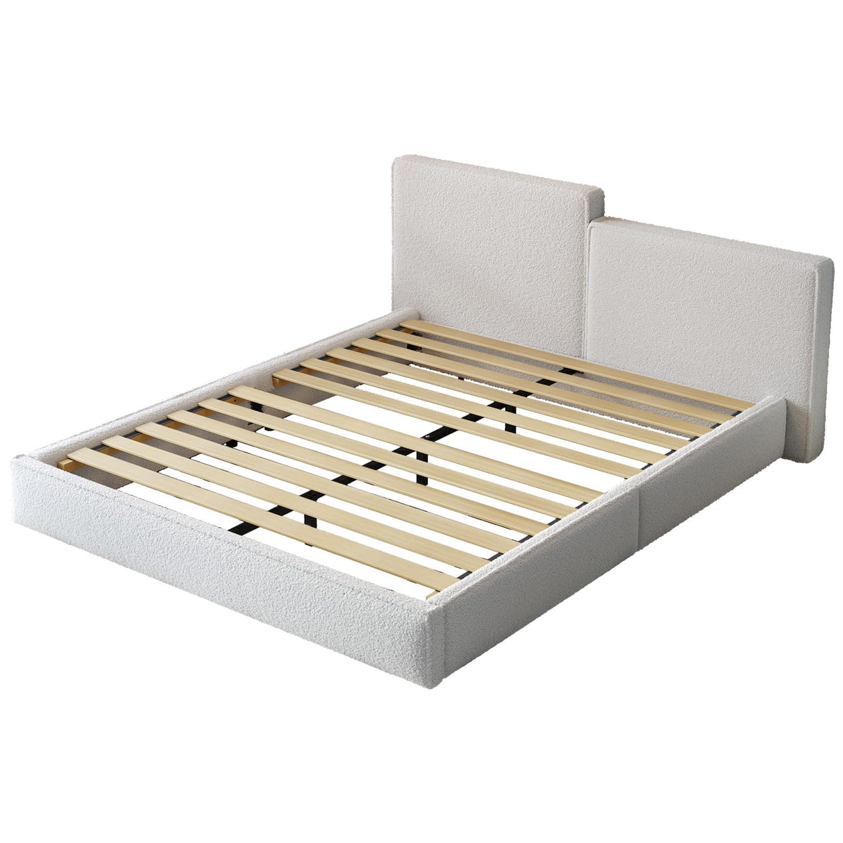 Full Size Velvet Bed Frame,Vertical Channel Tufted Wingback Headboard