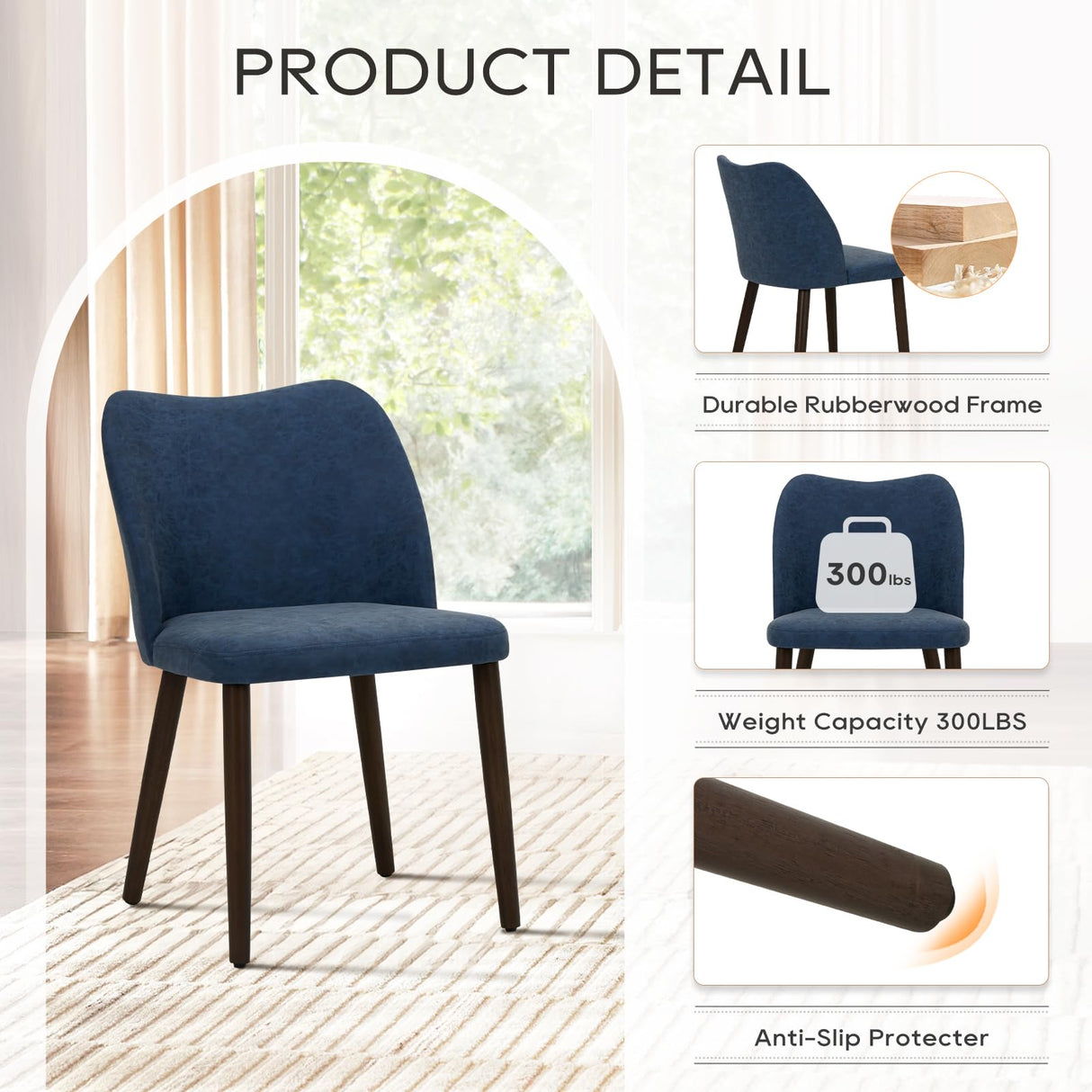 Upholstered Dining Chairs Set of 2 - Blue PU Leather