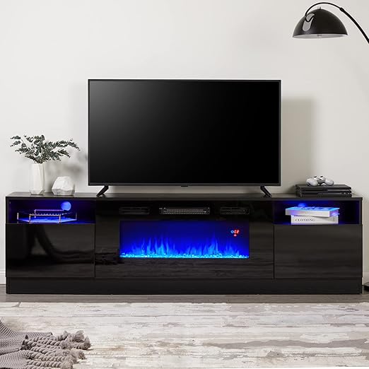 Fireplace TV Stand with 36" Electric Fireplace, LED Light Entertainment Center,