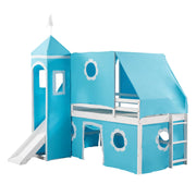 Twin Size Low Loft Bed with Slide for Kids Bedroom,Solid Wood Bedframe w/House Shaped
