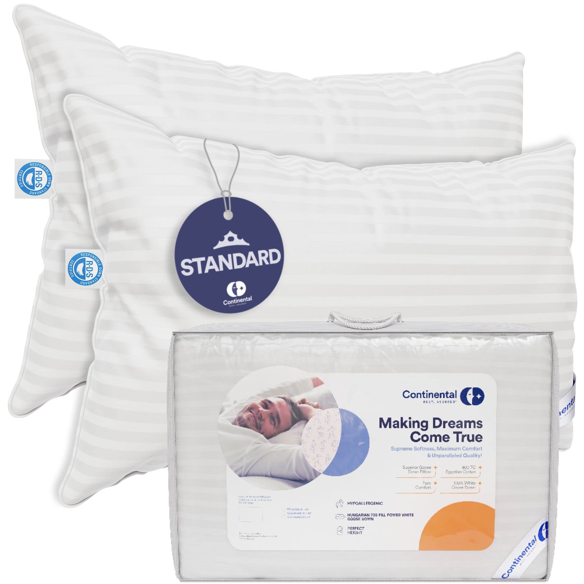 Luxury Down Pillows Standard Size Set of 2 - Family Made in New York
