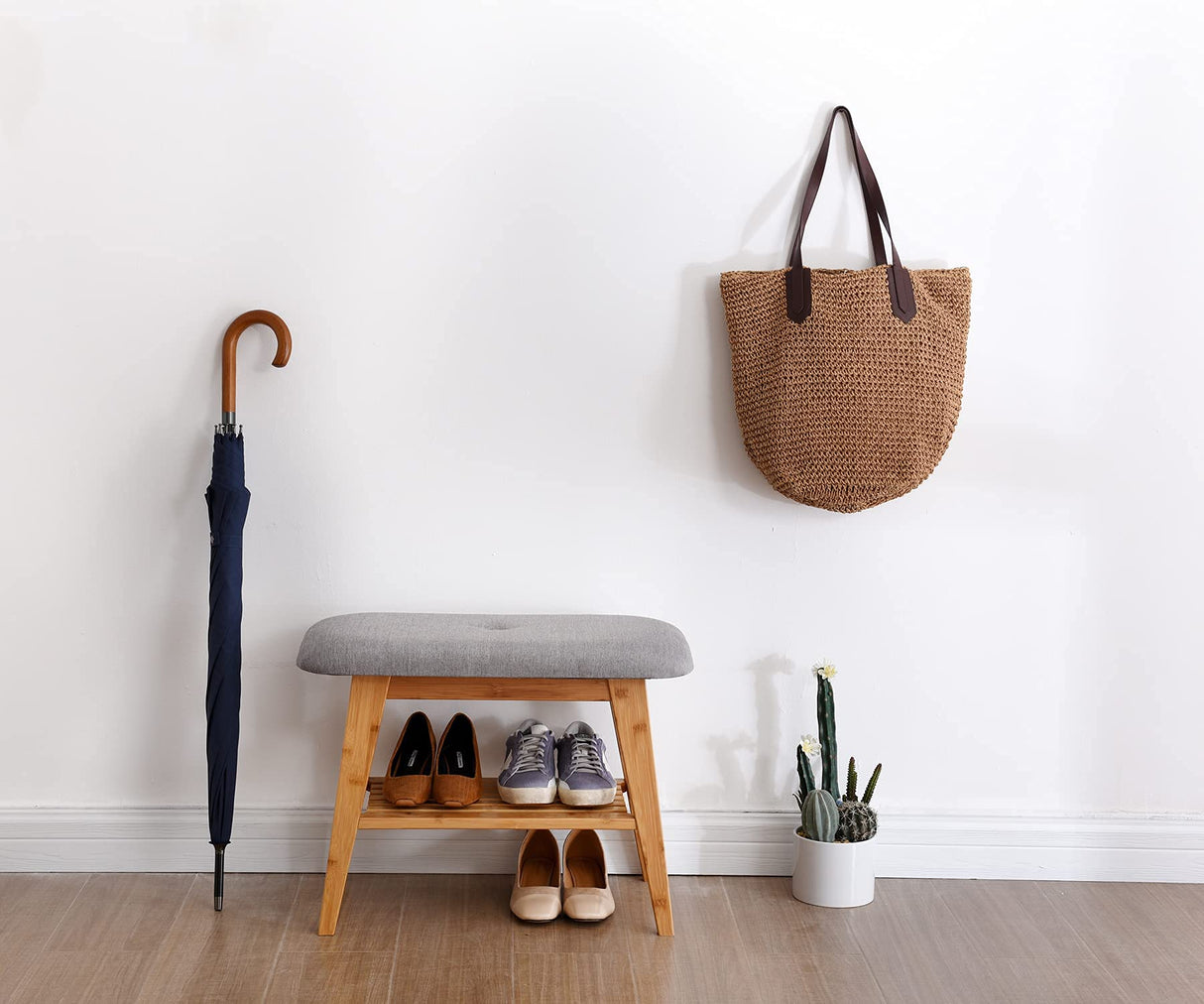 Shoe Rack Bench, Bamboo Entryway Bench