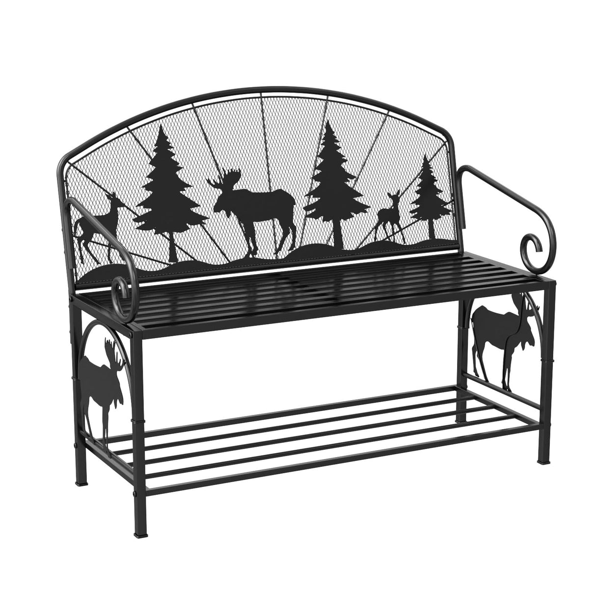Outdoor Bench, Garden Bench with Backrest and Armrests