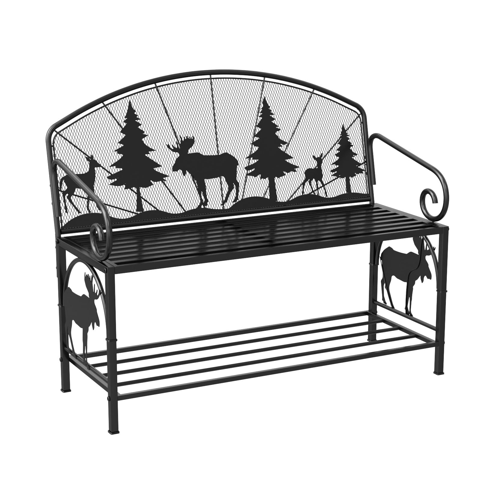 Outdoor Bench, Garden Bench with Backrest and Armrests