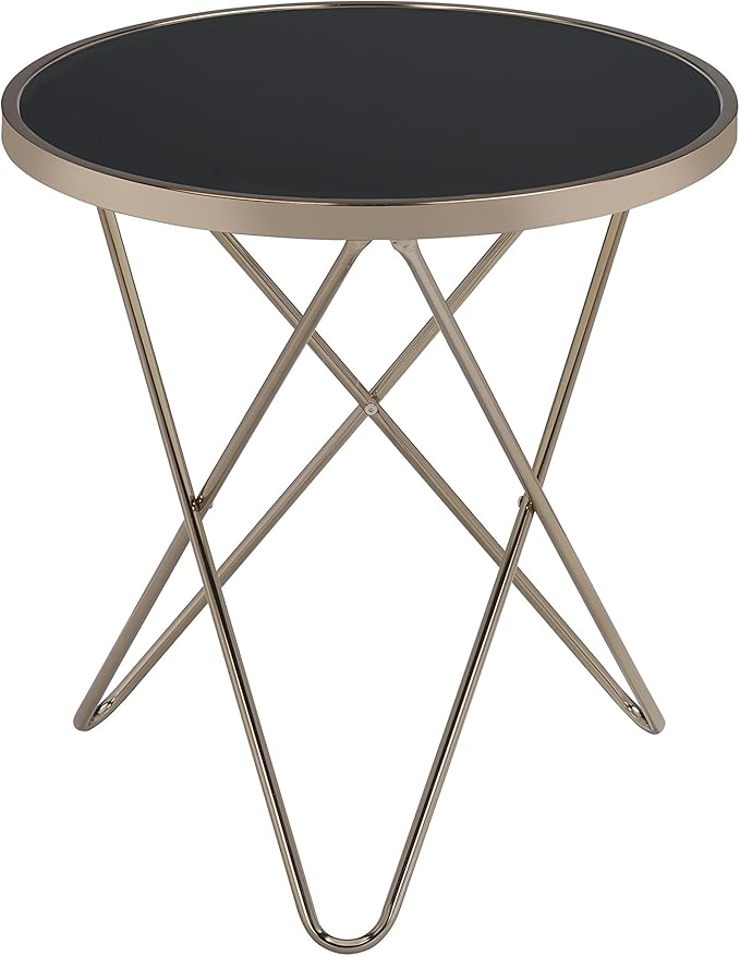 Valora Round Glass Top End Table in White Glass and Gold