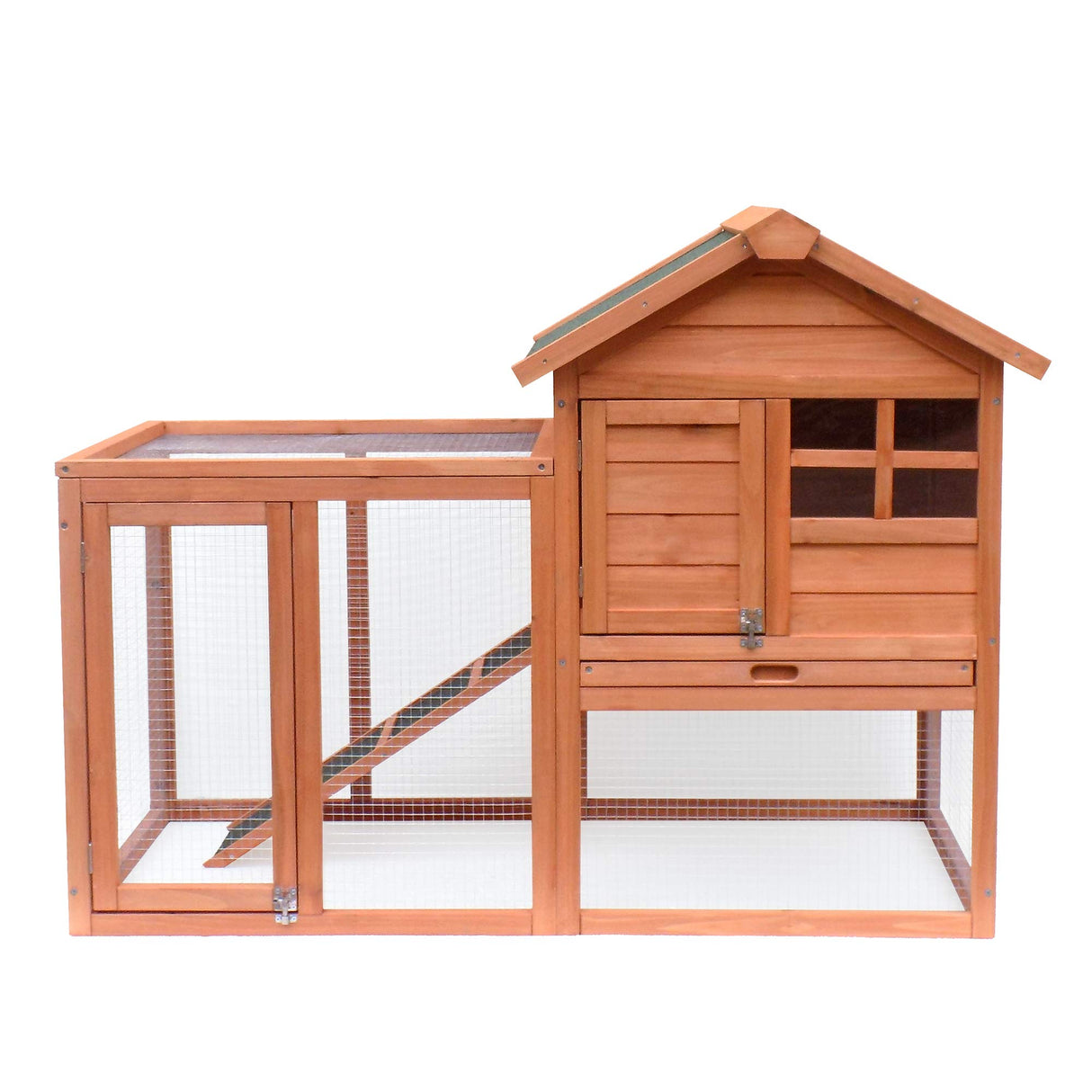 48” 2 Levels Outdoor Rabbit Hutch Weatherproof Bunny Hutch Outside Wooden