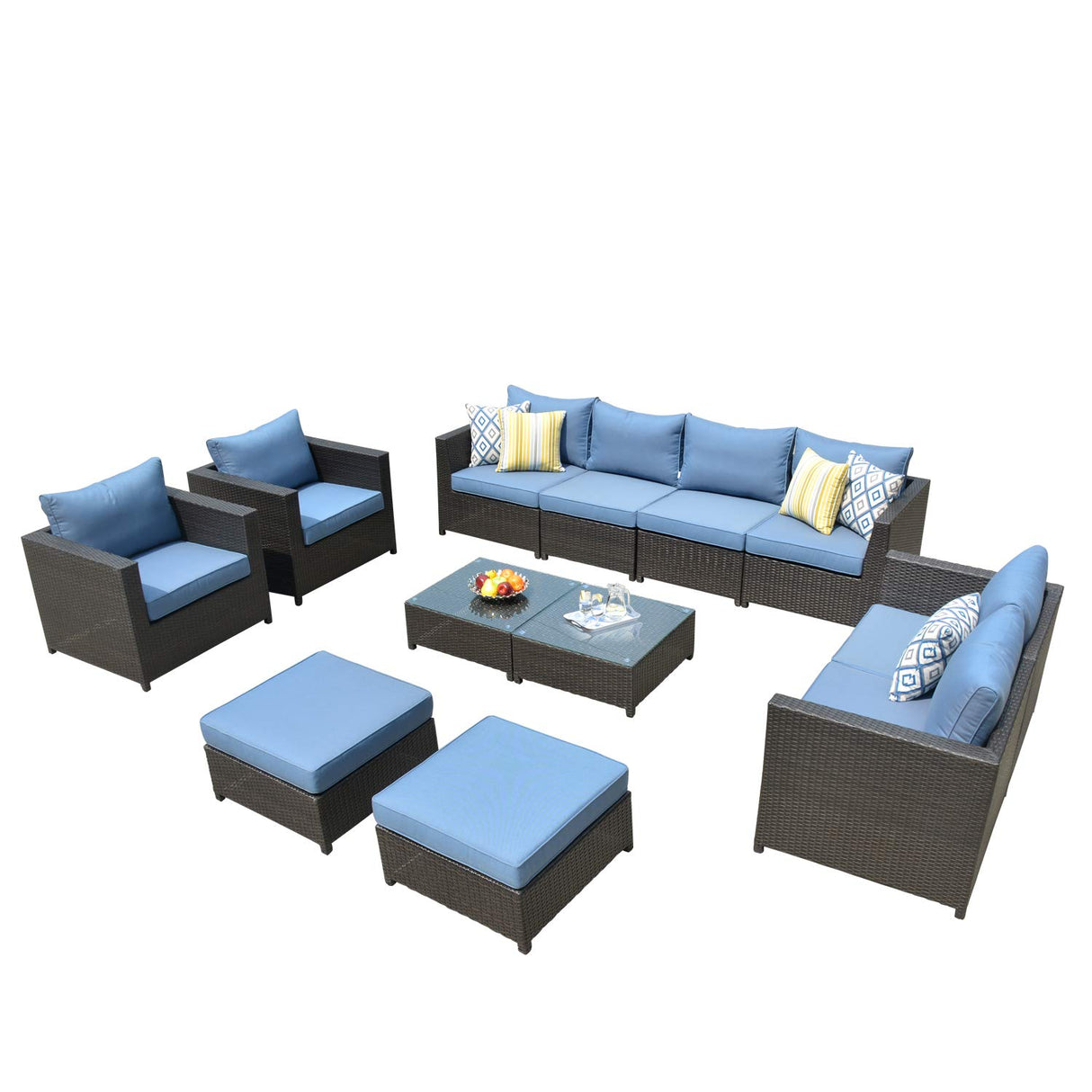12 Pieces Patio Furniture Set, Outdoor Wicker Rattan Sectional Sofa Set with Comfy Cushions