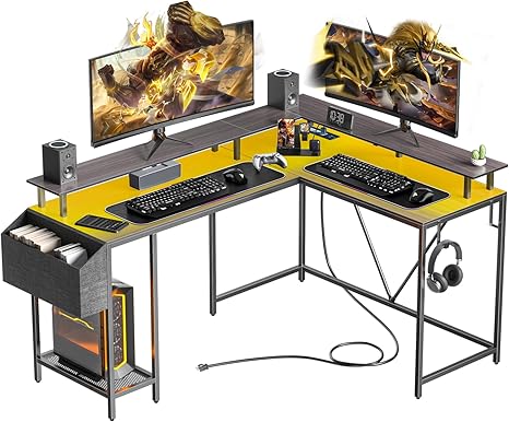 Eivanet 53inch L Shaped Desk,L Shaped Gaming Desk with Power Outlets & LED Lights