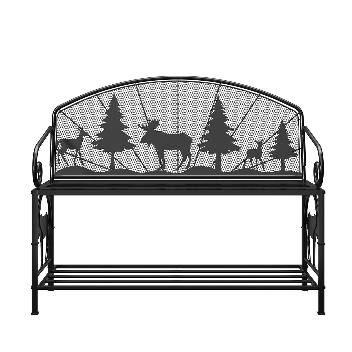 Outdoor Bench, Garden Bench with Backrest and Armrests