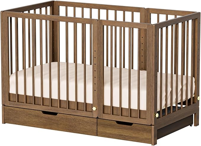8-in-1 Convertible Crib with Drawer, Include 2" Mattress, Convert from Mini Crib