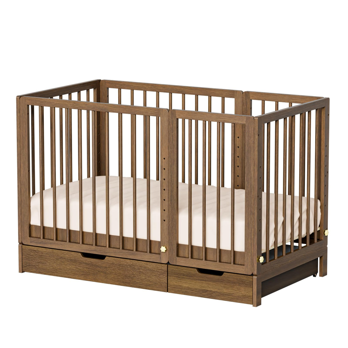 8-in-1 Convertible Crib with Drawer, Include 2" Mattress, Convert from Mini Crib