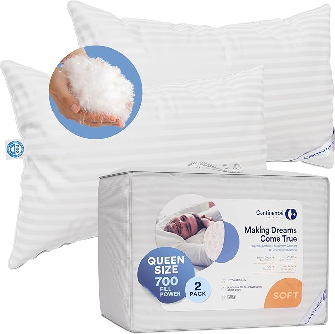 Queen Size, 20 x 30 Inch - 100% Hungarian White Goose Down Pillow