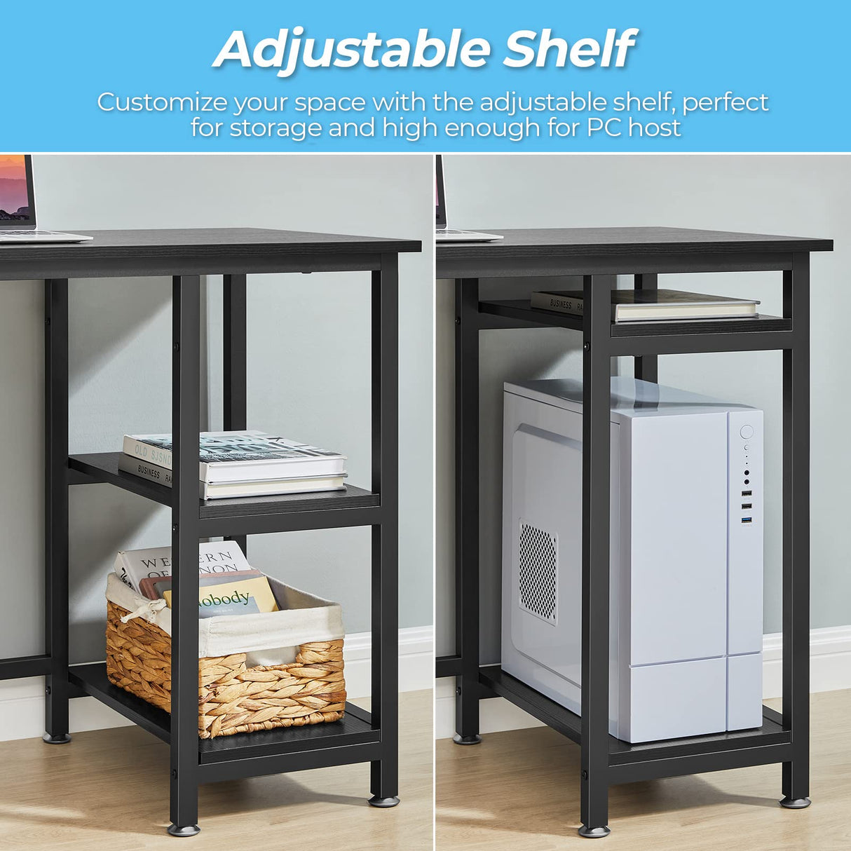 L Shaped Gaming Desk with Storage Shelves, 66 inch Corner Computer Home Office Writing Desk,Modern Large PC Workstation Space Saving, Easy Assembly,Black