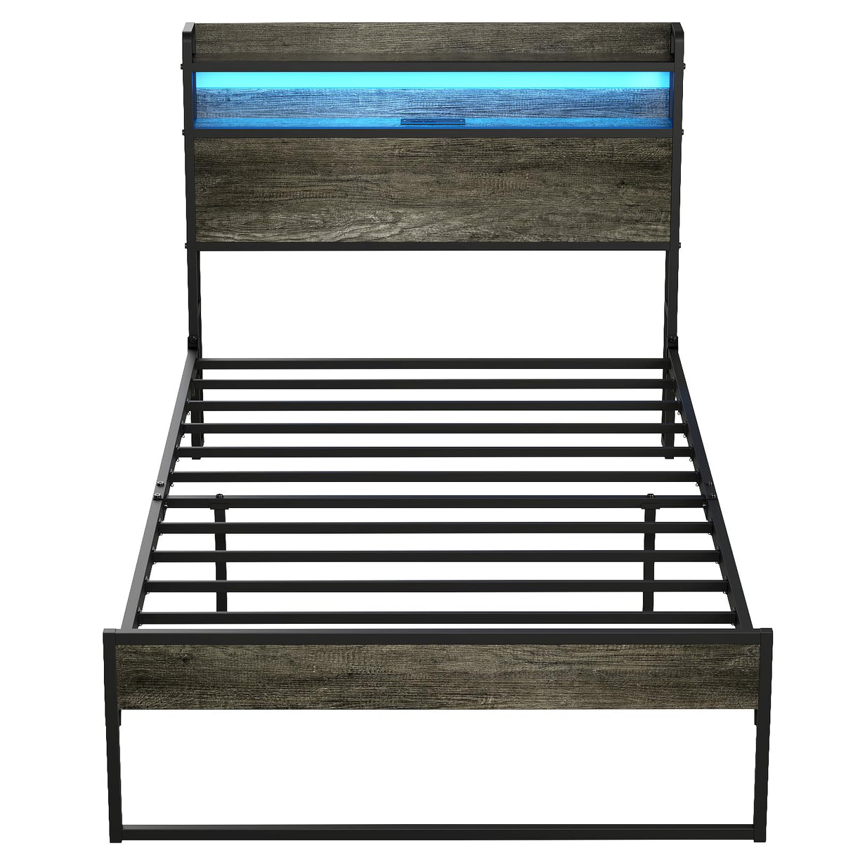 Twin Bed Frames with Charging Station and LED Lights, Metal Bed Frame