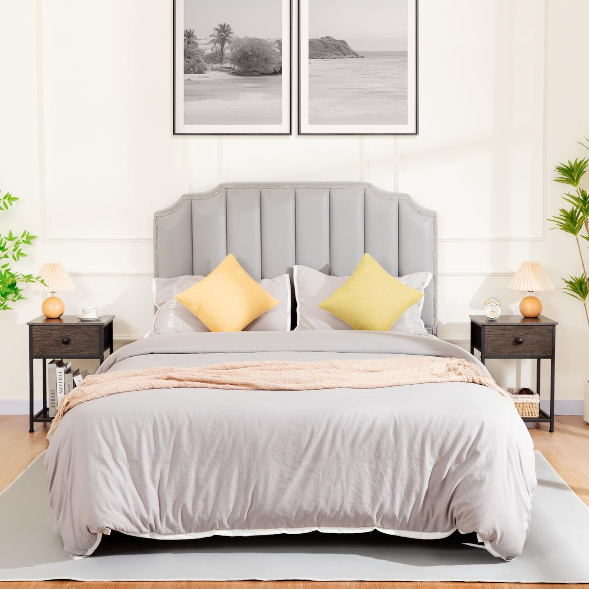 Night Stand Set 2, Nightstand with Fabric Drawer, Industrial End Tables Living Room