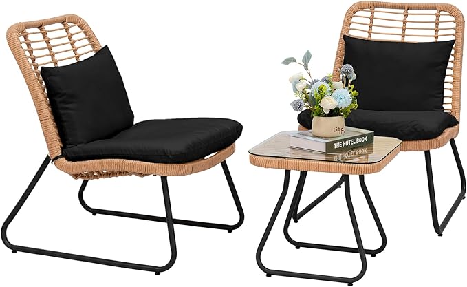 3 Piece Outdoor Wicker Furniture Patio Bistro Set, Balcony Furniture Rattan Conversation